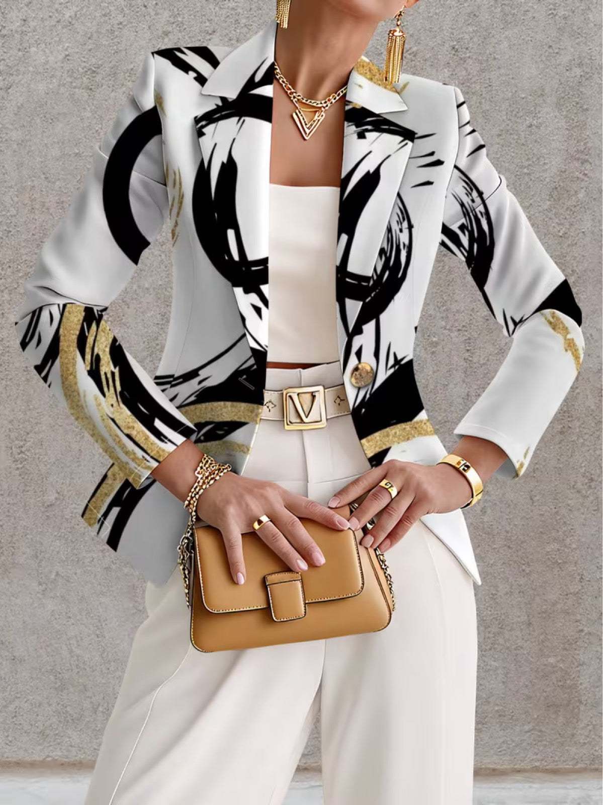 Women's Black and Gold Abstract Blazer