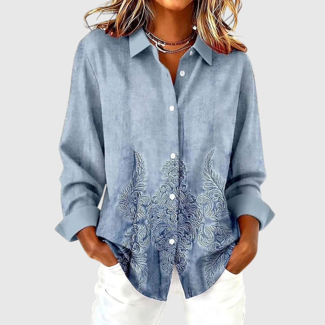 Women's Dusty Blue Botanical Print Blouse
