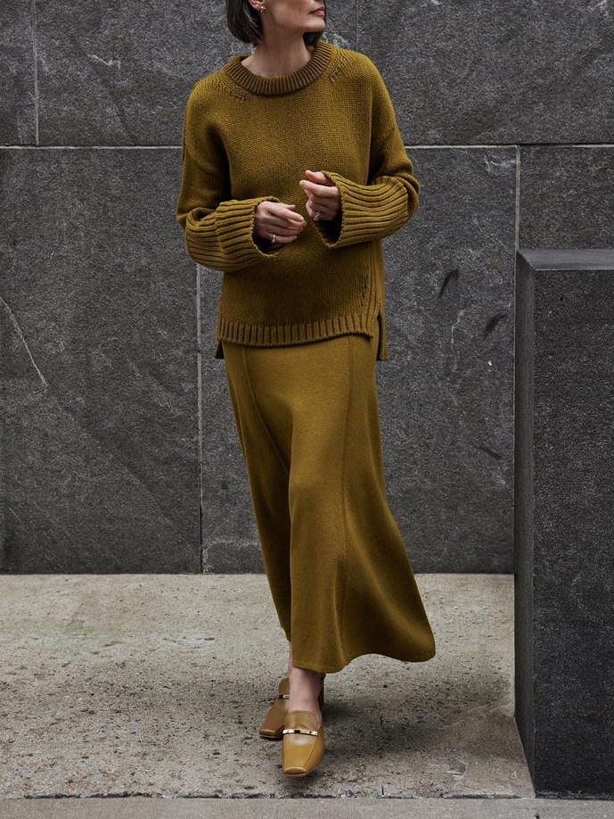 High Neck Sweater and Ribbed Maxi Skirt Set, photo 11