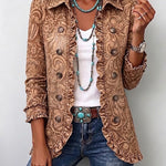 Vintage Bohemian Floral Print Ruffled Jacket in Brown