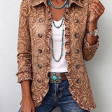 Vintage Bohemian Floral Print Ruffled Jacket in Brown