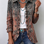 Vintage Gradient Textured Print Ruffle Jacket in Desert Wash