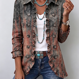 Vintage Gradient Textured Print Ruffle Jacket in Desert Wash