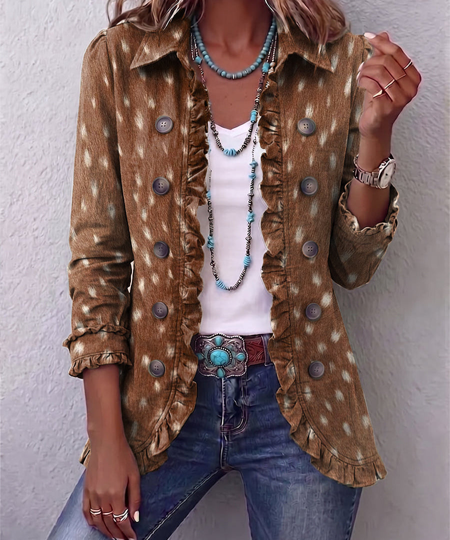 Women's Bohemian Animal-Print Ruffled Jacket in Brown