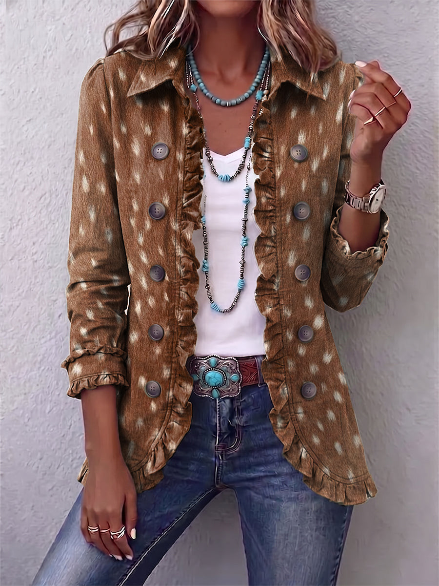 Women's Bohemian Animal-Print Ruffled Jacket in Brown