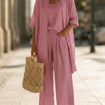 Effortless Linen-Cotton Three-Piece Set in Rose