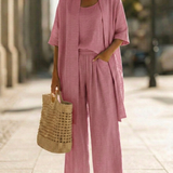 Effortless Linen-Cotton Three-Piece Set in Rose