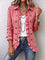 Women's Gingham Ruffled Button-Down Jacket in Red