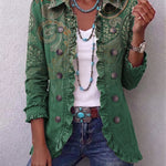 Women's Bohemian Paisley Print Ruffled Jacket in Green Paisley