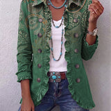 Women's Bohemian Paisley Print Ruffled Jacket in Green Paisley