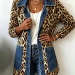 Women's Long Leopard and Denim Jacket