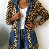 Women's Long Leopard and Denim Jacket