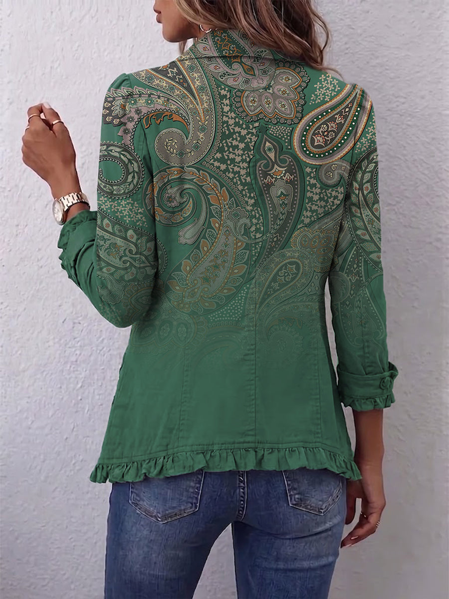 Women's Bohemian Paisley Print Ruffled Jacket, photo 2