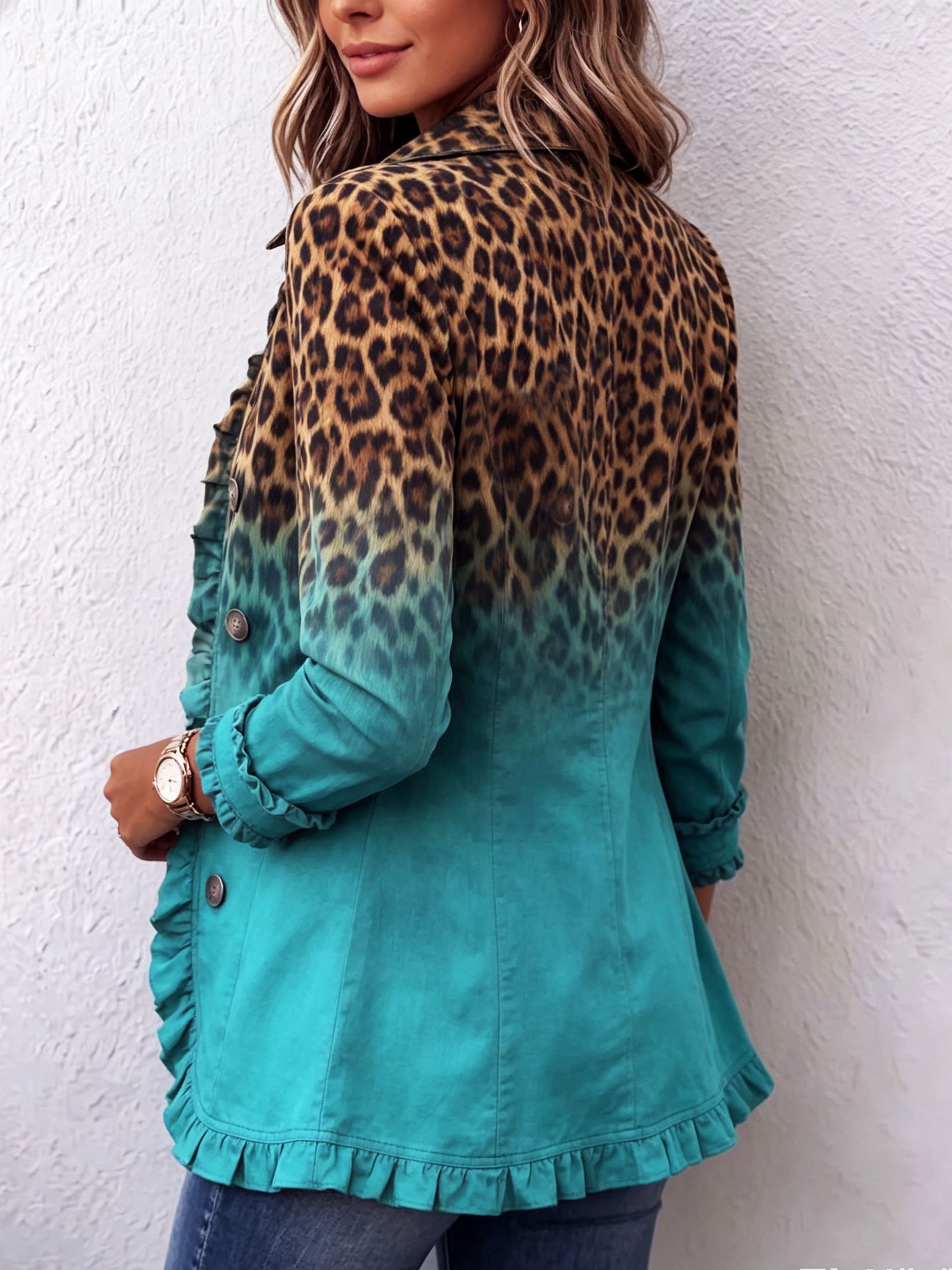 Elspeth Leopard Ombre Ruffle Blazer Jacket, photo 4
