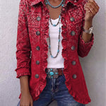 Bohemian Paisley Ombre Print Ruffled Jacket in Red