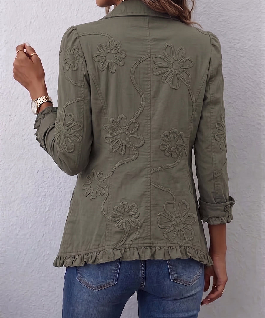 Boho-Chic Floral Embroidered Utility Ruffled Trim Jacket, photo 2