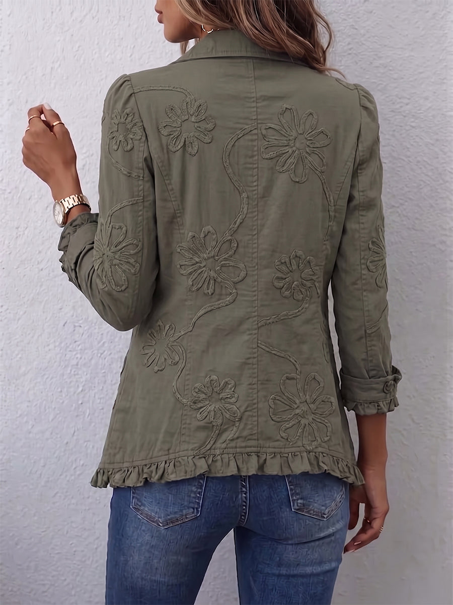 Boho-Chic Floral Embroidered Utility Ruffled Trim Jacket, photo 2