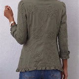 Boho-Chic Floral Embroidered Utility Ruffled Trim Jacket, photo 2