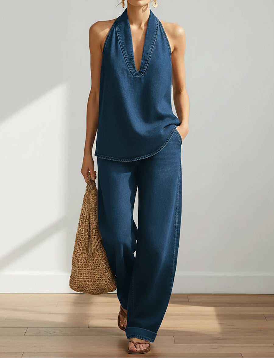 Women's Two-Piece Denim Set in Blue