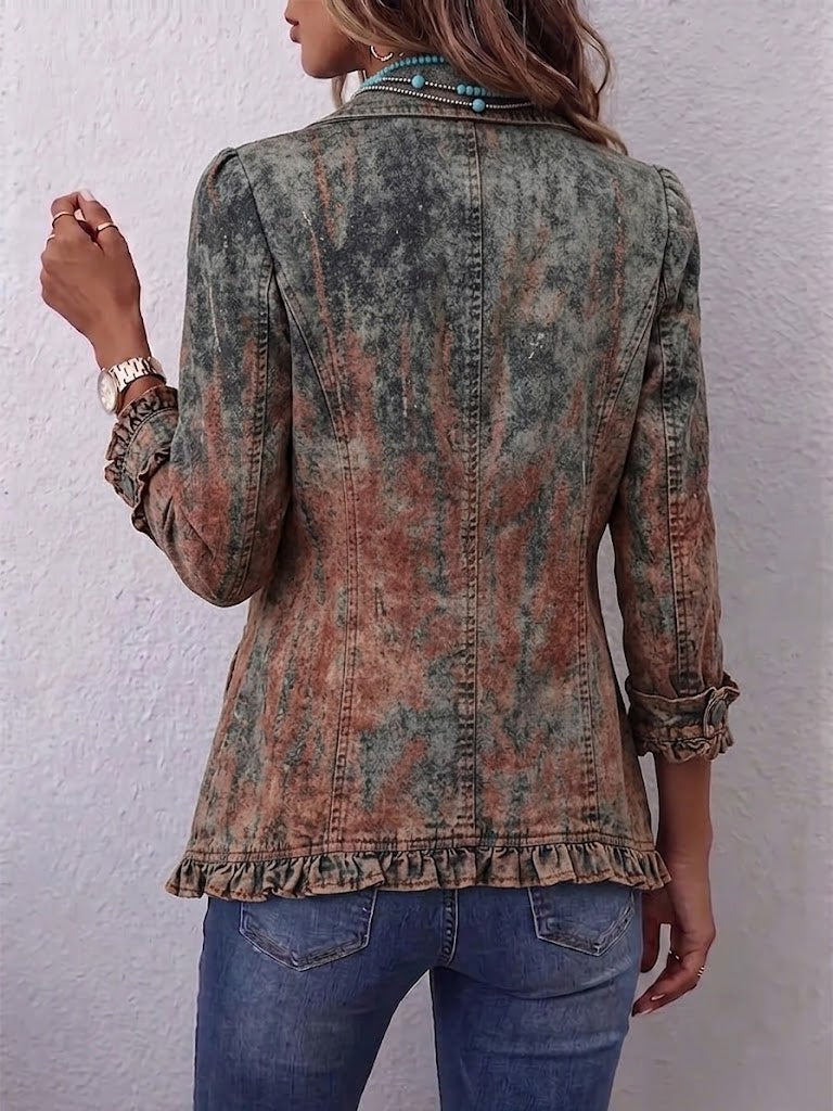 Vintage Gradient Textured Print Ruffle Jacket, photo 2