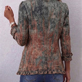 Vintage Gradient Textured Print Ruffle Jacket, photo 2