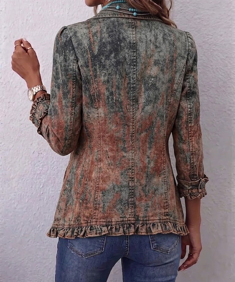 Vintage Gradient Textured Print Ruffle Jacket, photo 2