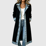 Women's Long Knit and Denim Jacket in Black