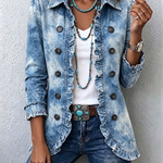 Boho Gradient Botanical Ruffle Jacket in Blue