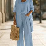 Effortless Linen-Cotton Three-Piece Set in Blue