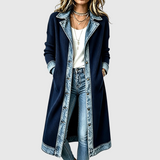 Women's Long Knit and Denim Jacket in Navy