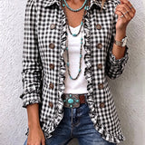 Women's Gingham Ruffled Button-Down Jacket in Black