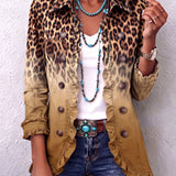 Elspeth Leopard Ombre Ruffle Blazer Jacket in Ochre