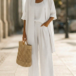Effortless Linen-Cotton Three-Piece Set in White