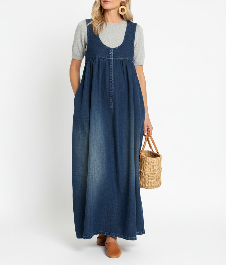 Women's Vintage Denim Maxi Dress