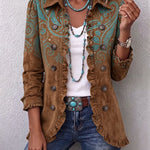 Women's Paisley Print Ruffle Jacket in Brown