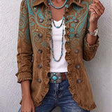 Women's Paisley Print Ruffle Jacket in Brown