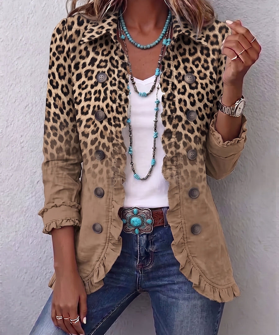 Vintage Leopard Gradient Ruffle Jacket in Leopard Tan