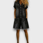 Clara Vintage Denim-Look Romper in Black