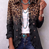 Sabina Leopard Ombre Ruffle Blazer Jacket