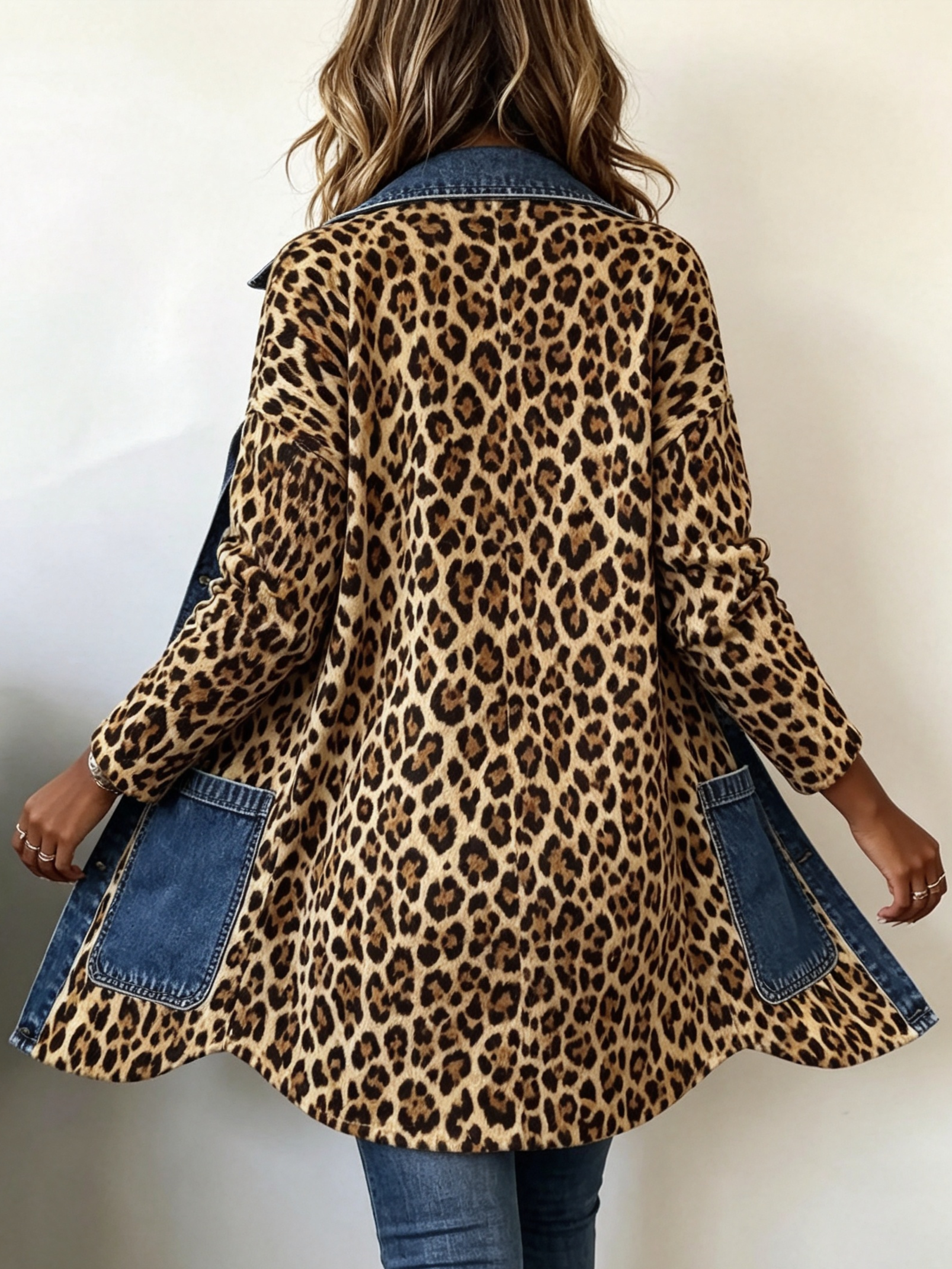 Women's Long Leopard and Denim Jacket, photo 4
