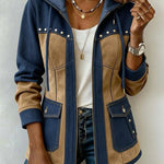 Women's Navy and Camel Hooded Jacket