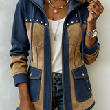 Women's Navy and Camel Hooded Jacket