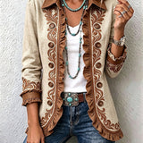 Vintage Bohemian Floral Ruffled Jacket in Tan & Brown