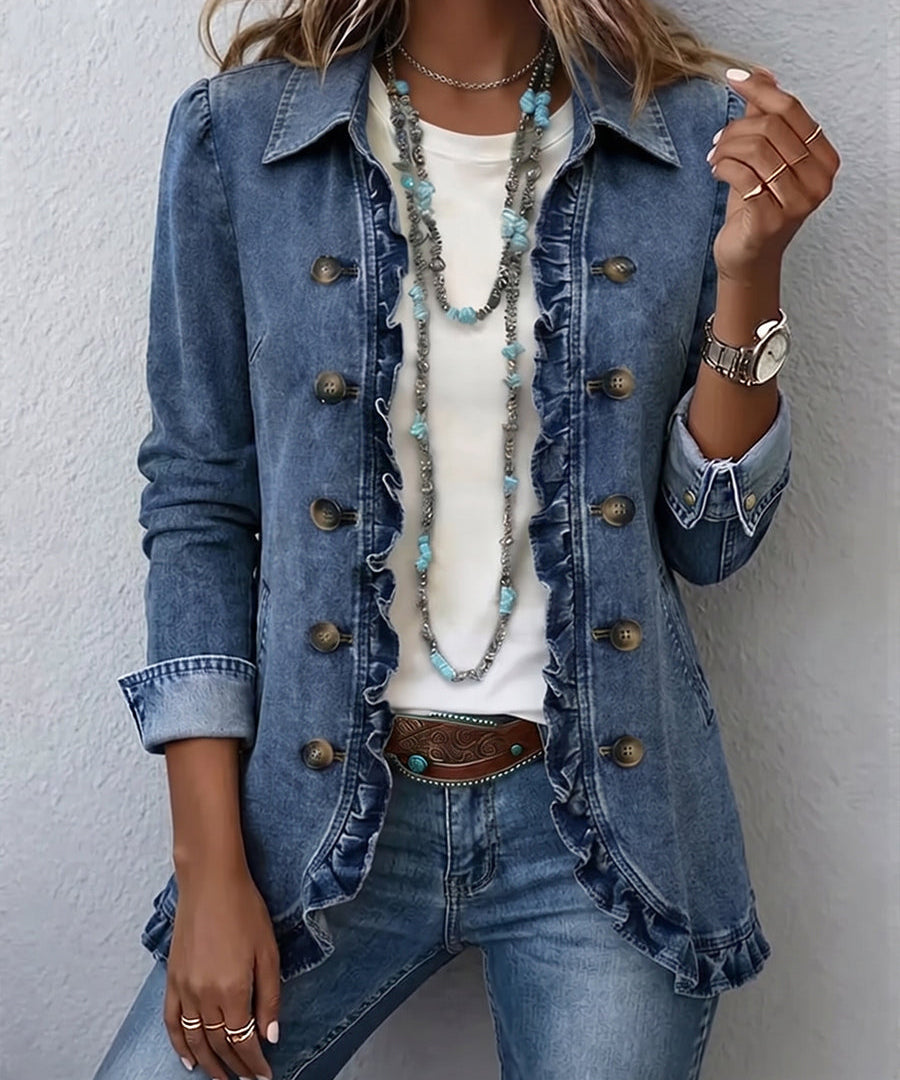 Women's Ruffled Jacket in Medium Blue