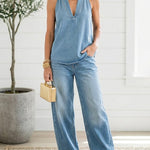 Women's Two-Piece Denim Set in Light Blue