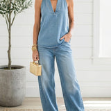 Women's Two-Piece Denim Set in Light Blue