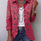 Anouk Vintage Paisley Print Ruffled Jacket in Rose Pink