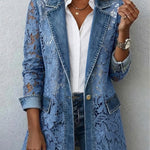 Women's Floral Lace Blazer in Denim Blue