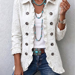 Ivory Floral Embroidered Utility Ruffled Trim Jacket in White