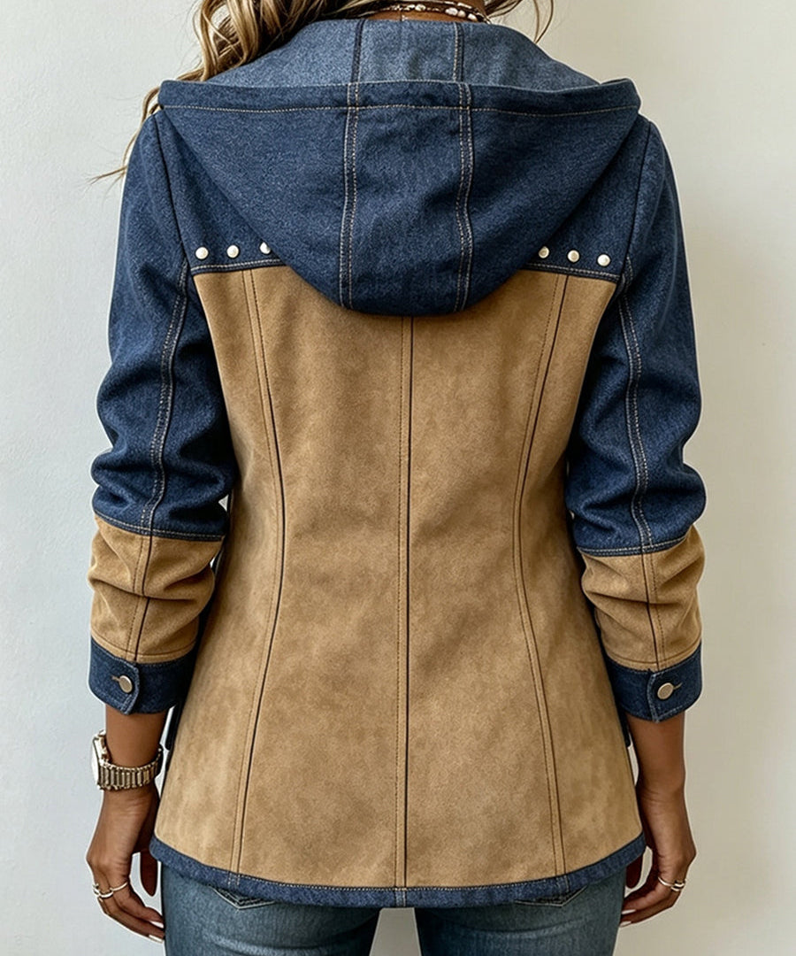 Women's Navy and Camel Hooded Jacket, photo 2